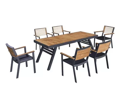 AKS Adelaide Dininggruppe Aluminium anthrazit Teakholz 