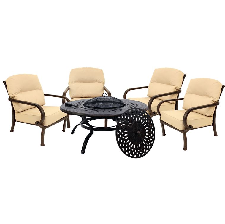 Loungegruppe mit Tisch Ø 121 cm H 49 cm 5-teilig, inkl. Kissen und mit integriertem Grill