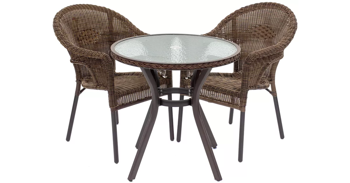 AKS Gomera Bistroset Polyrattan Kunstoffgeflecht Aluminium cappuccino 3-tlg, Bistroset Ø 72 cm H 72 cm 3-teilig