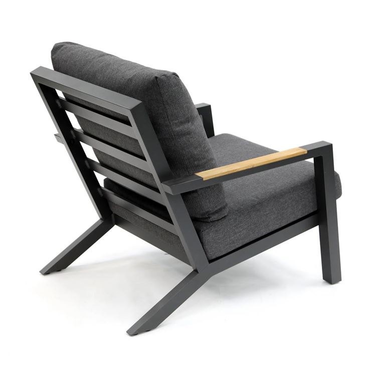 AKS Naples Loungesessel anthrazit, Loungesessel L 75 cm B 92 cm H 79 cm Teak Armlehne, inkl. Kissen
